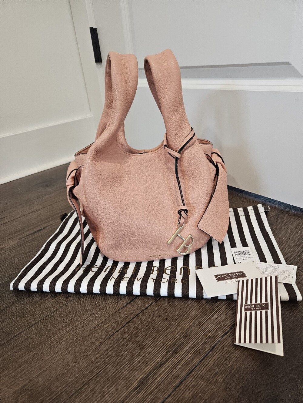 NWT Henri Bendel Windsor Mini Top Handle Leather Bag Muted Clay + Bag Charm RARE